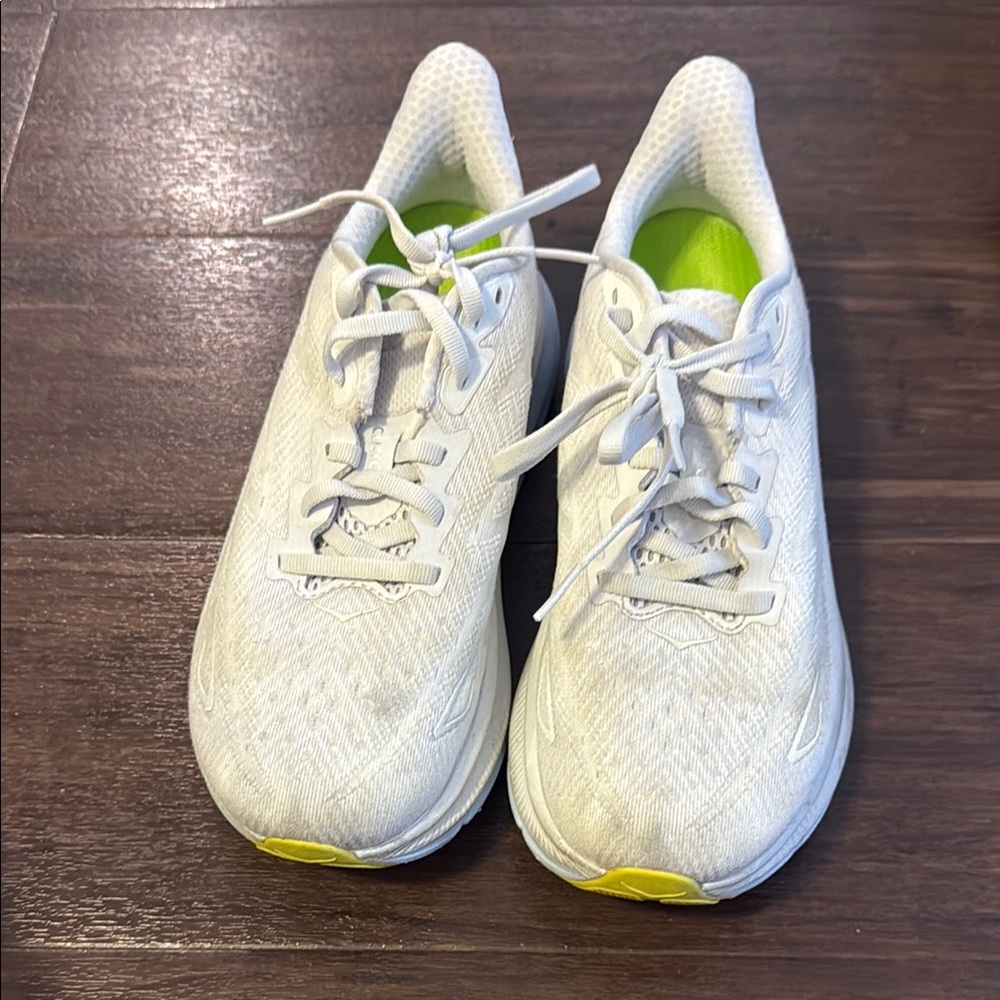 Hoka White and Yellow Performance Running Shoes